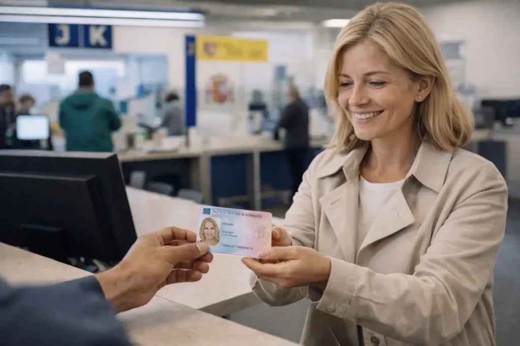 Mujer nórdica de mediana edad consultando con una abogada de extranjería sobre su permiso de residencia en Pontevedra.