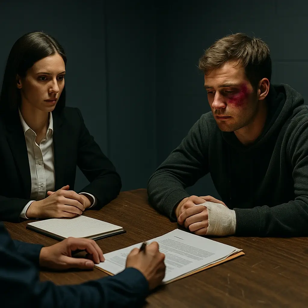 Abogado penalista en Vigo asesorando a un cliente por un caso de lesiones y violencia