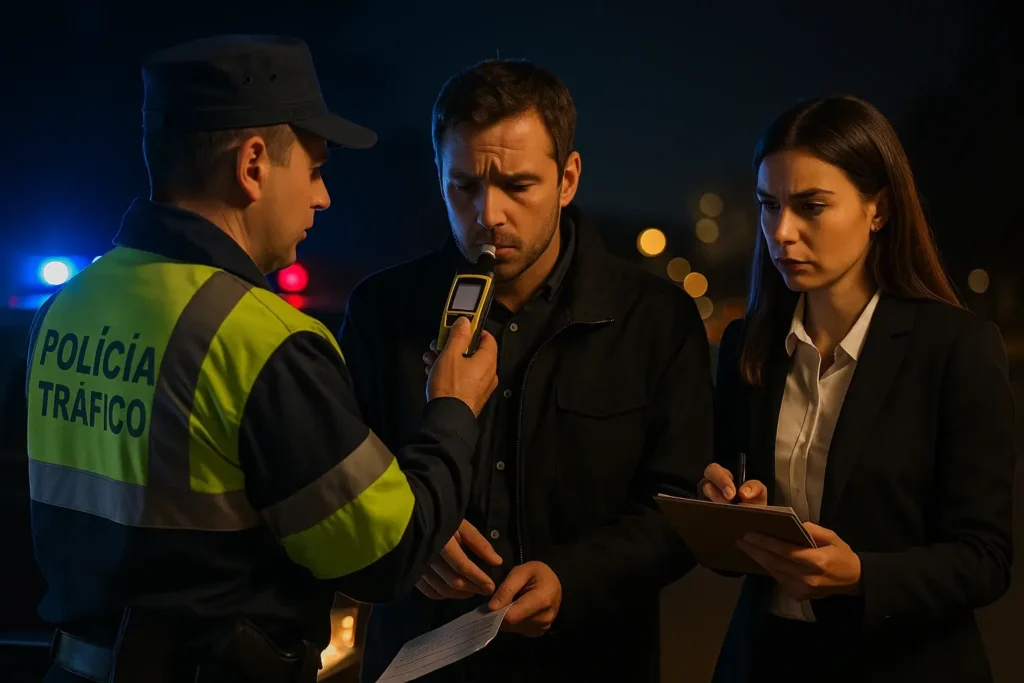 Abogado penalista en Vigo asistiendo en un control policial por delito contra la seguridad vial