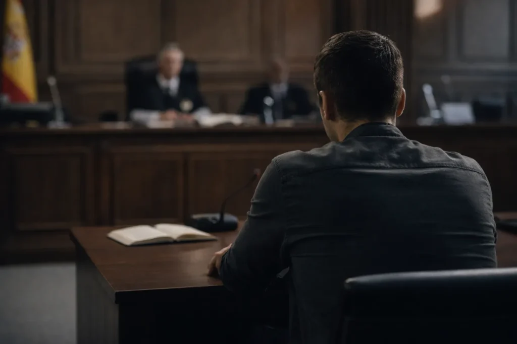 Persona declarando en una sala judicial