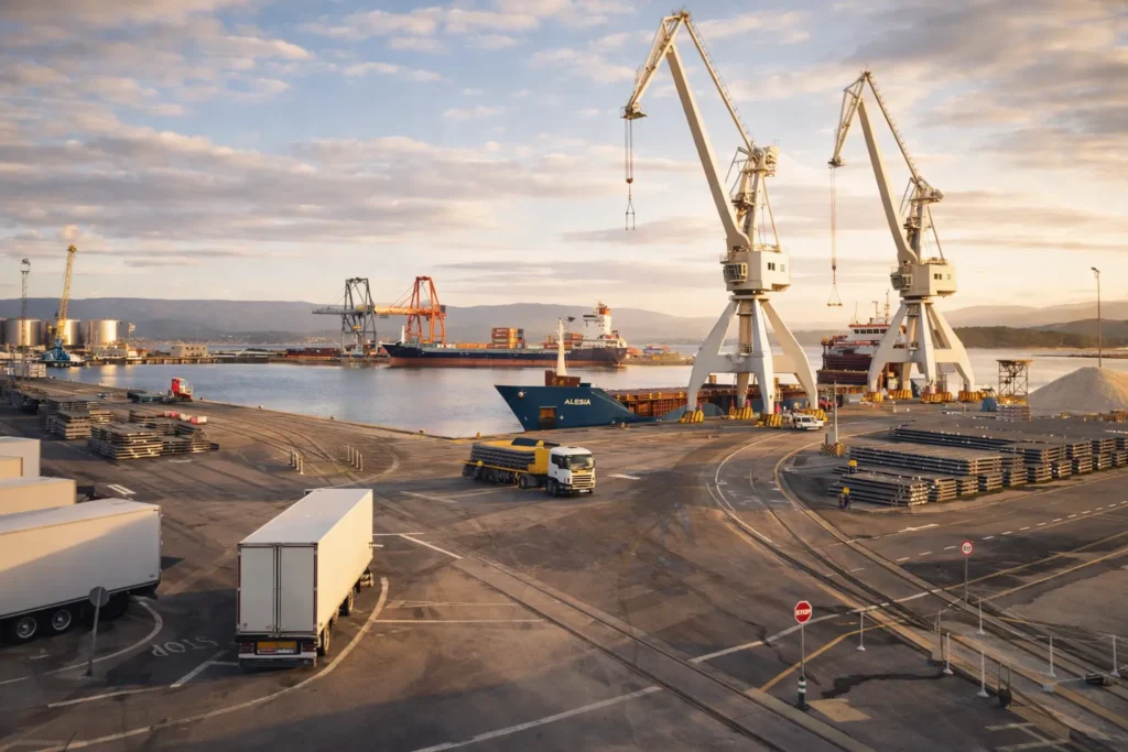 Puerto de Vilagarcía de Arousa con actividad industrial y portuaria