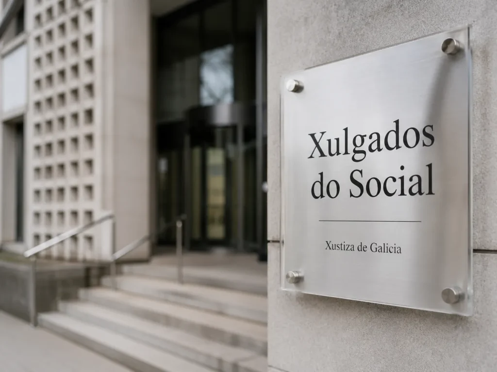 Placa de Xulgados do Social, referencia institucional para asuntos laborales de Vilagarcía de Arousa