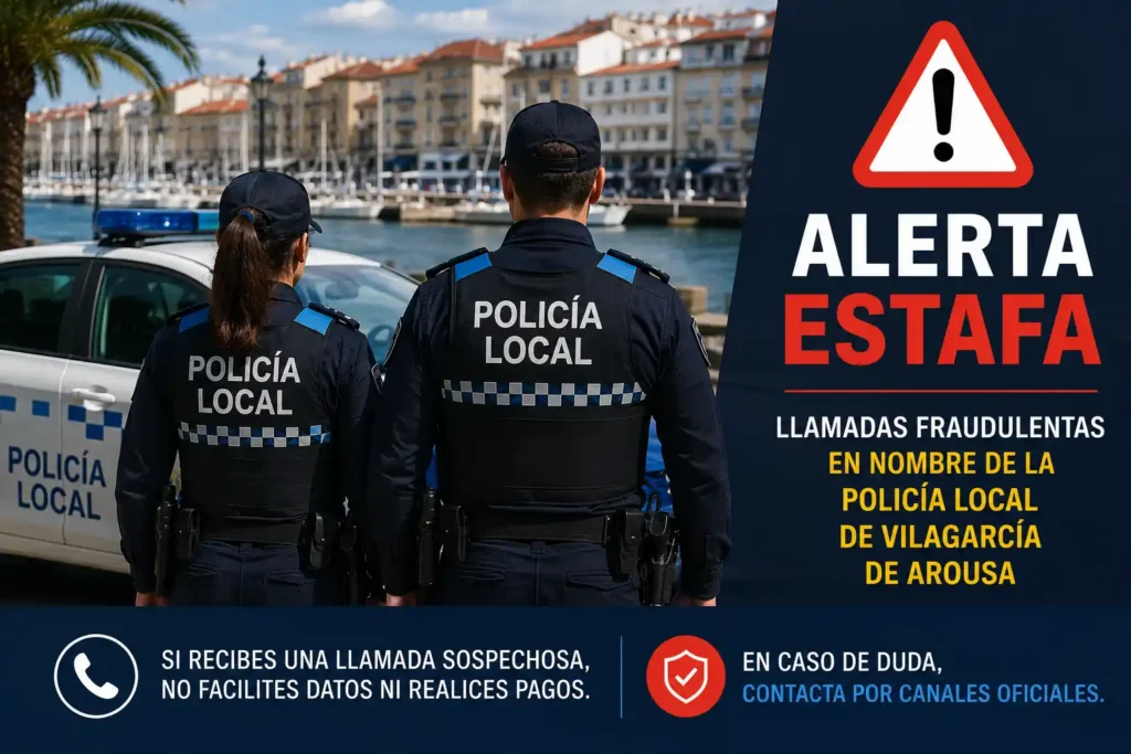 Agentes de la Policía Local de Vilagarcía de Arousa en una alerta por intento de estafa en su nombre
