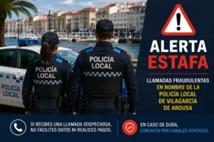 Agentes de la Policía Local de Vilagarcía de Arousa en una alerta por intento de estafa en su nombre